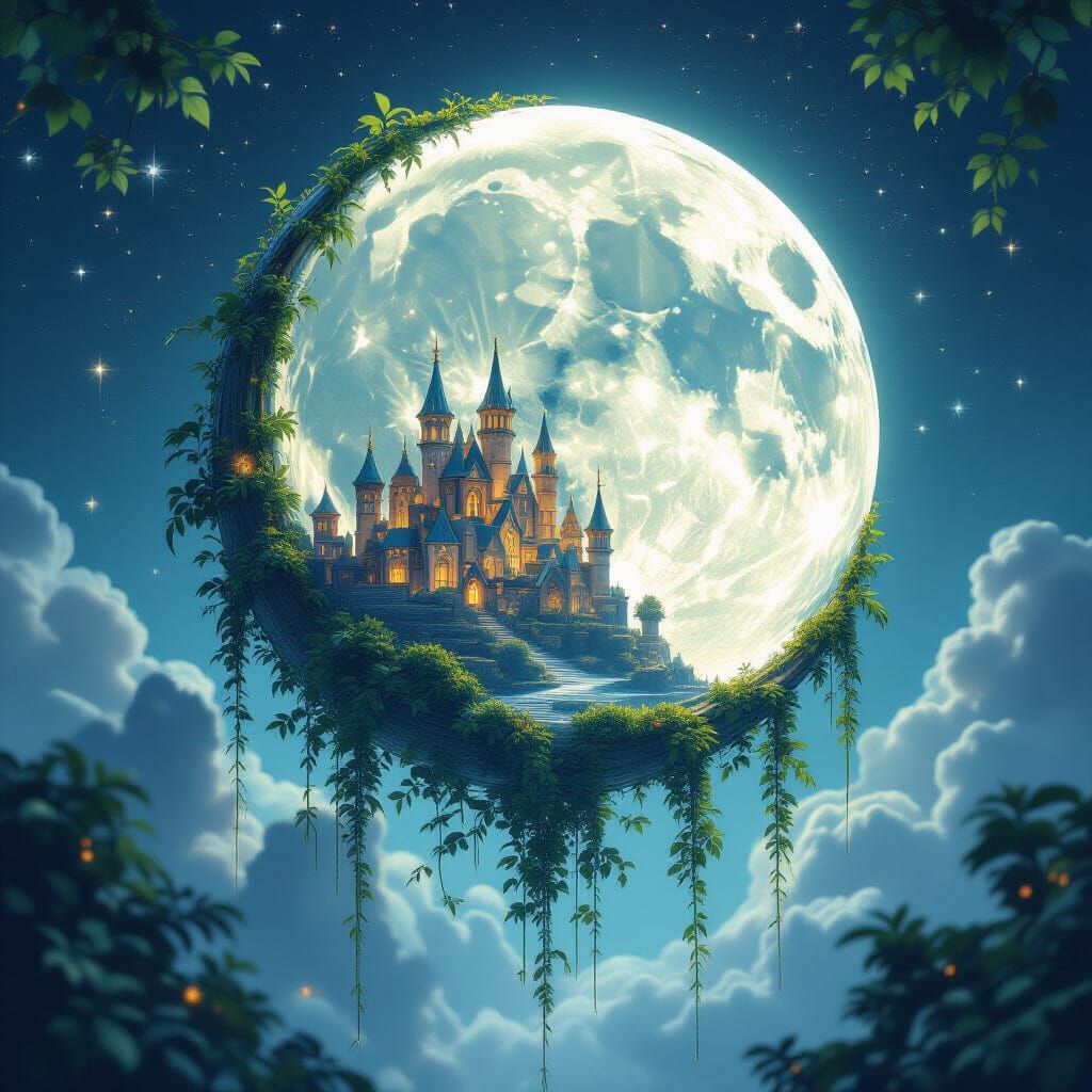 Crystal Moon Village with Bioluminescent Vines