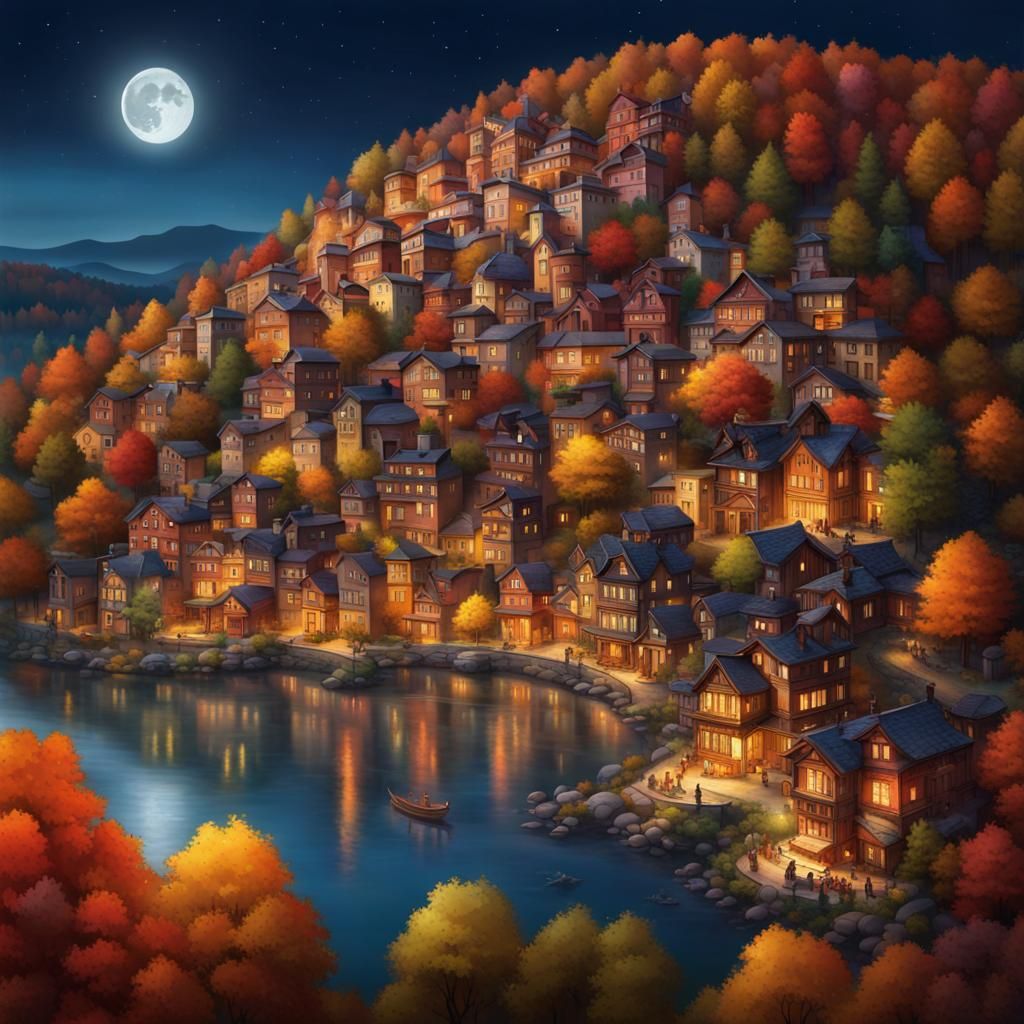 Hilltop City Forest Giant in Cubist Style