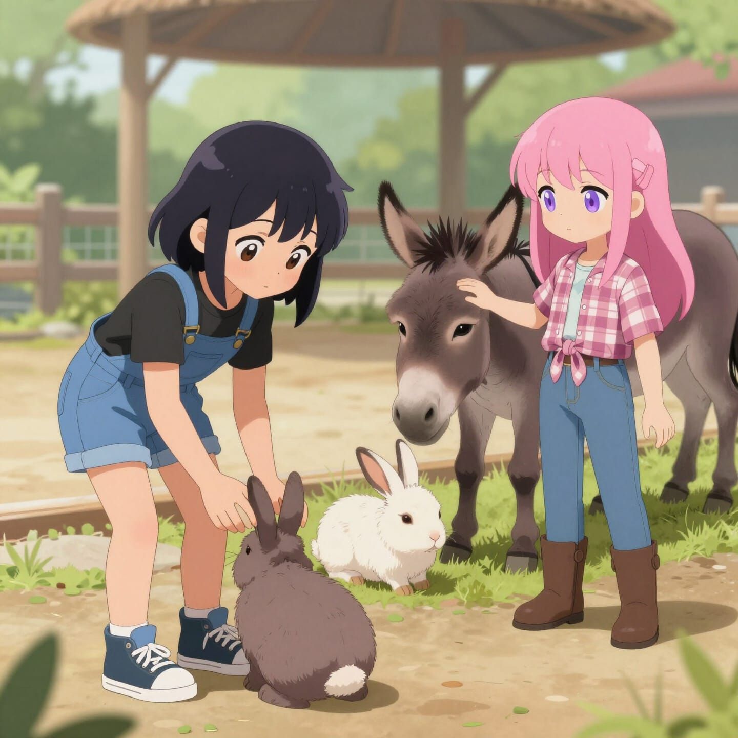 Anime Girls Petting Animals at a Children's Story Zoo