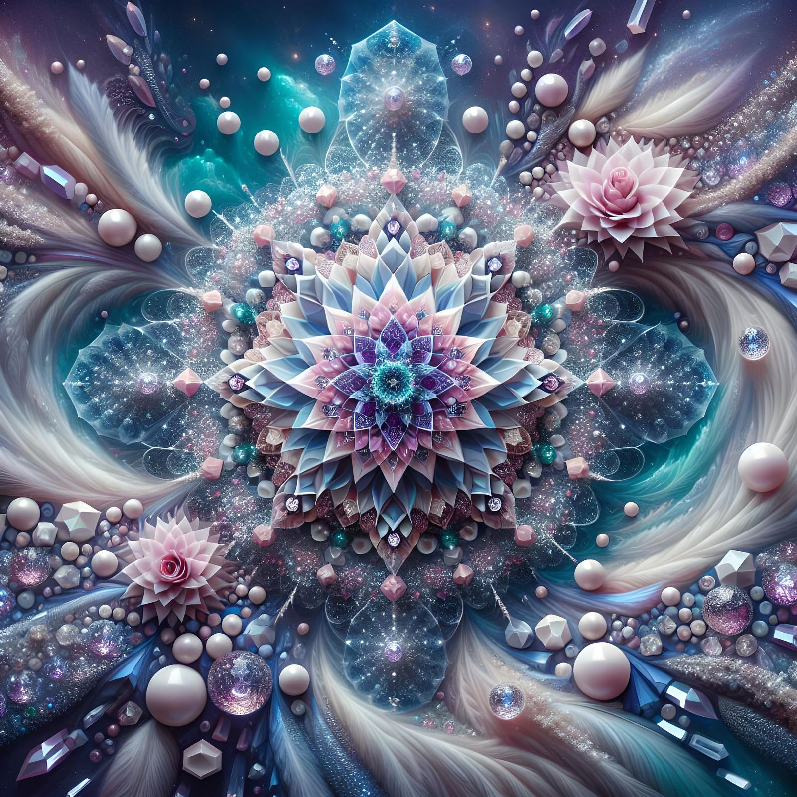 Hypnotic Lilac Mandala with Fractal Crystals