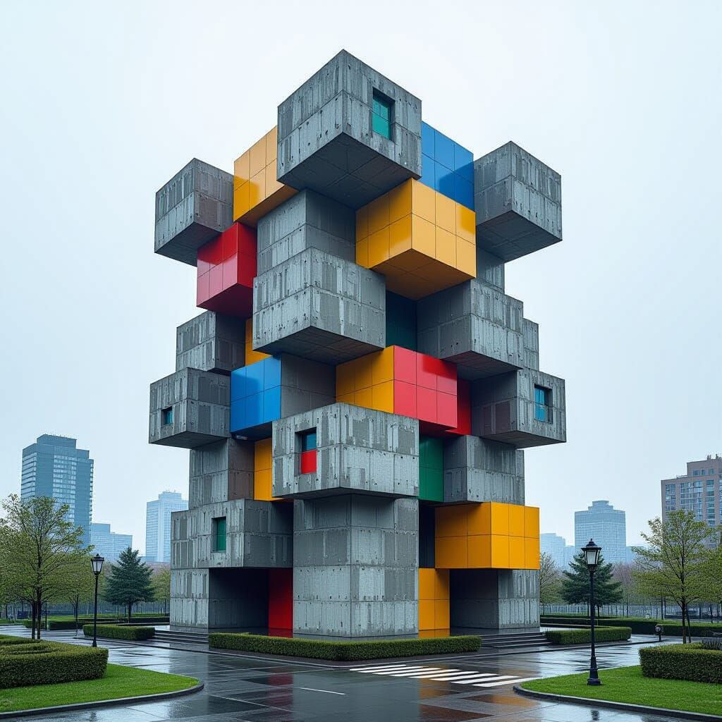 Monolithic Brutalist Tetris Architecture