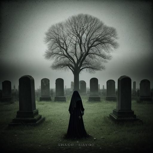 Ethereal Cemetery Scene in Dark Romanticism Style