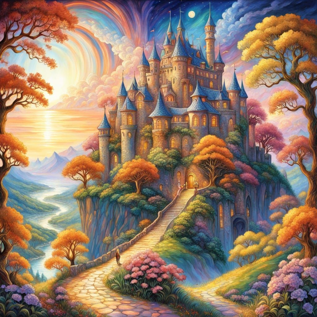 Fairytale Castle on Hill in Fauvist Storybook Style