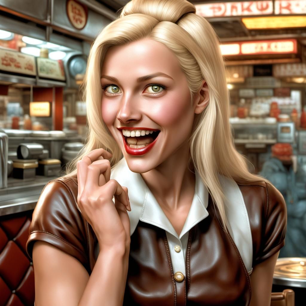 Heavy Metal Waitress in 1990s Diner: Hyperrealistic Render