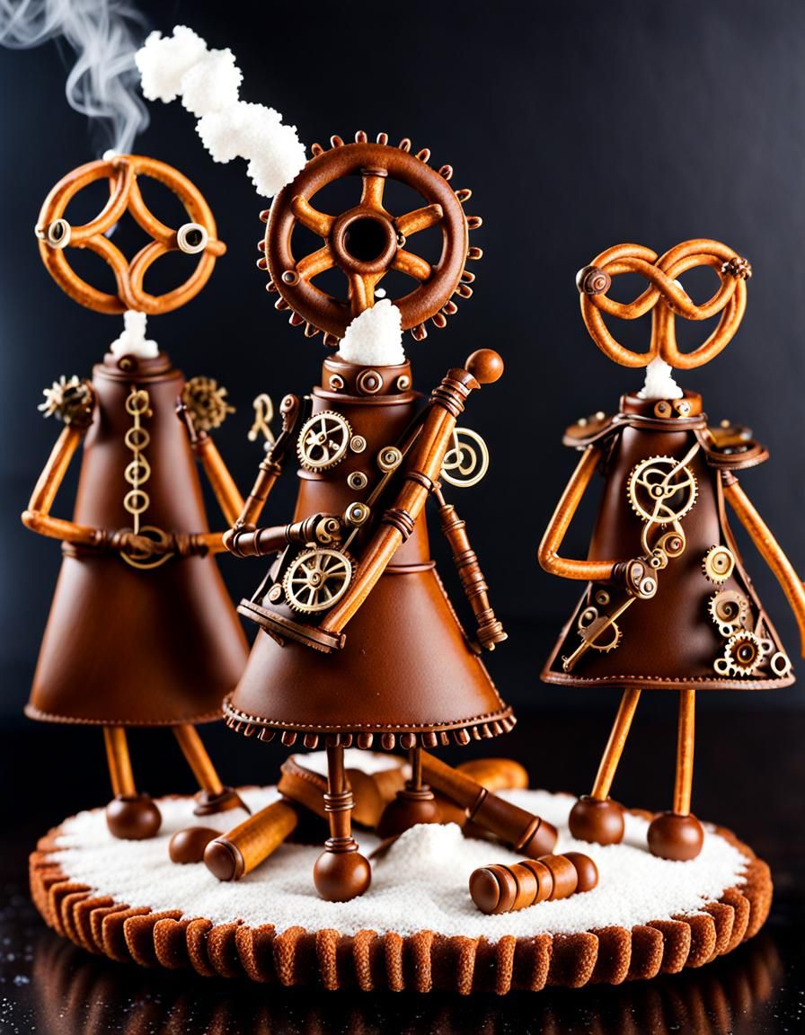 Steampunk Pretzel Stick Figures in Storybook Style