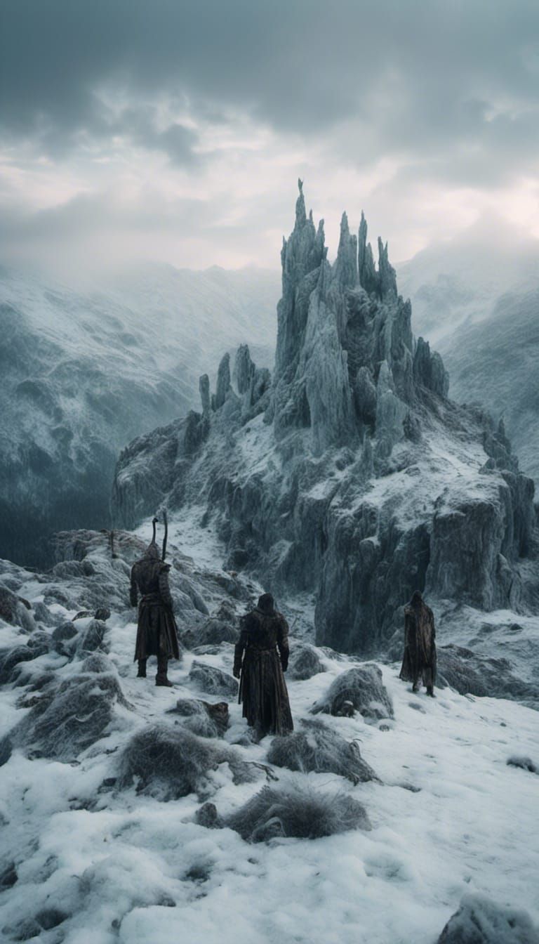 Macabre Knights Frozen on Snowy Mountain
