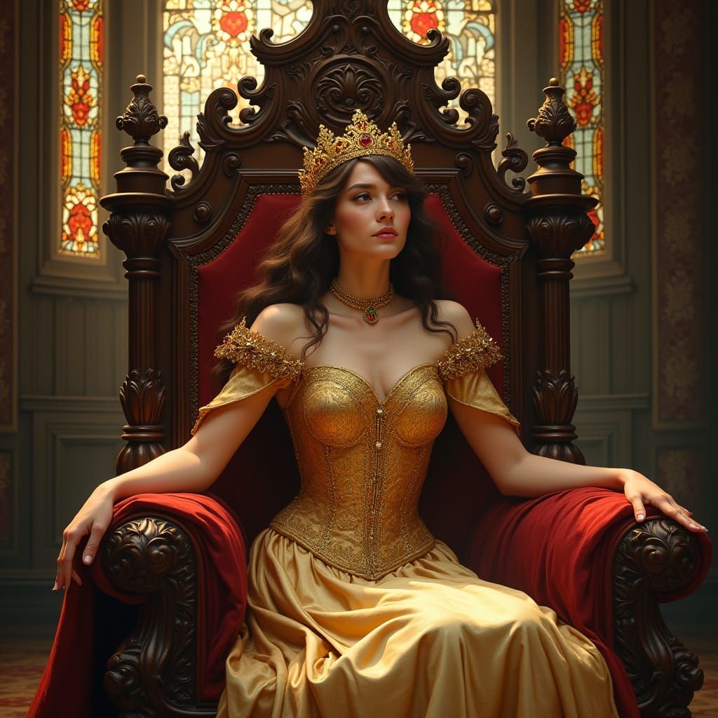Regal Queen Seraphina Reigns in Eldoria's Golden Light