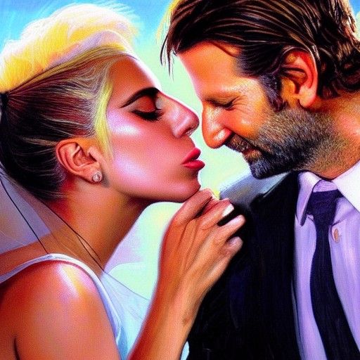 Lady Gaga and Bradley Cooper Kiss as Oil Painting