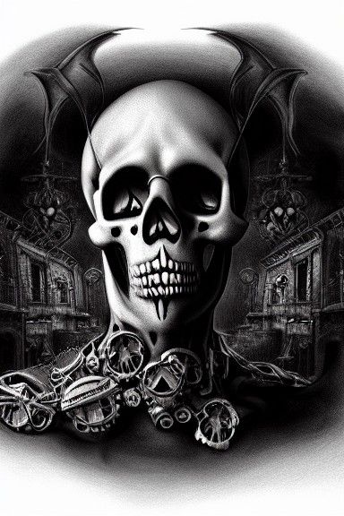 Steampunk Demon Cat Charcoal Portrait