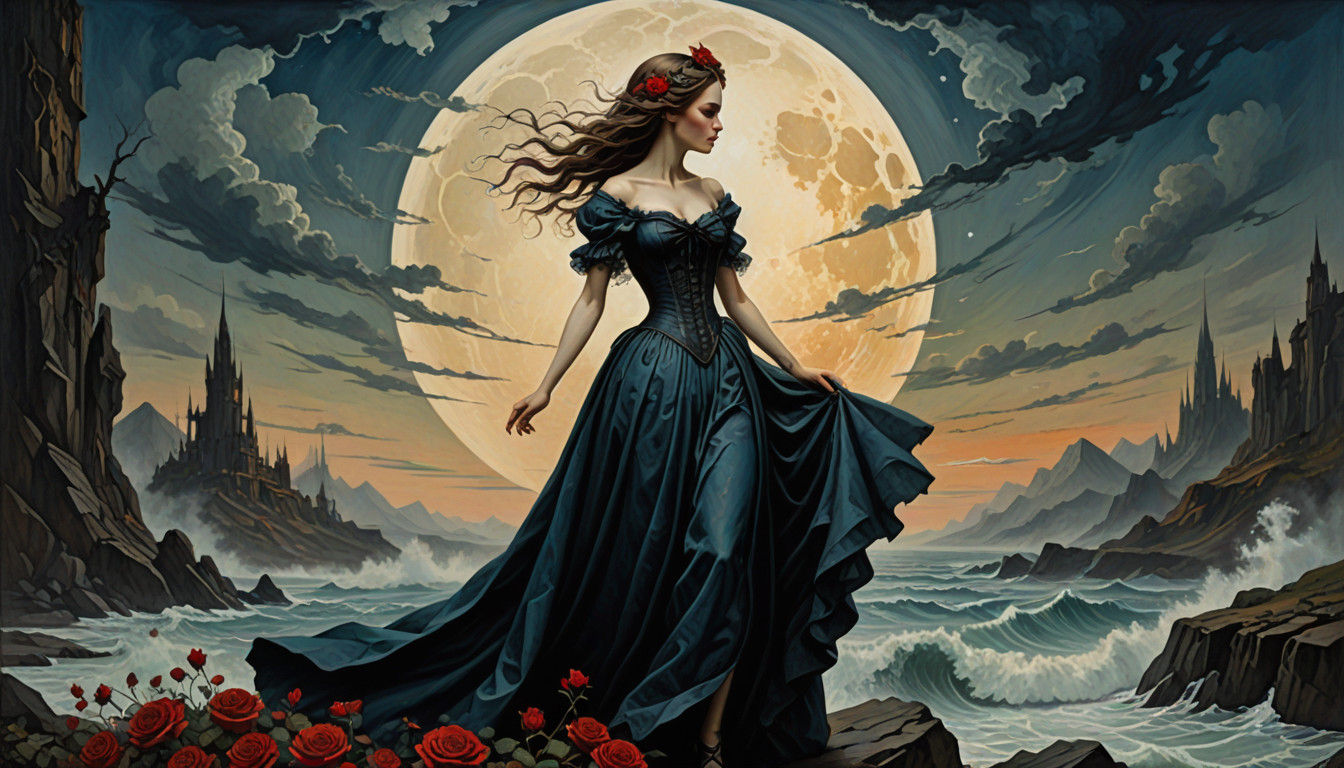 Ethereal Vampire Goddess Amidst Whispers of the Ocean