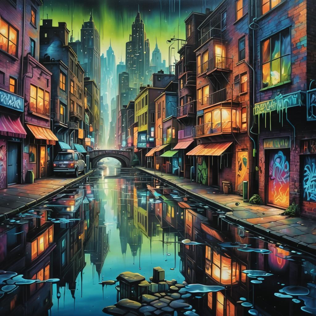 Surreal Graffiti Art of a Glimmering Cityscape