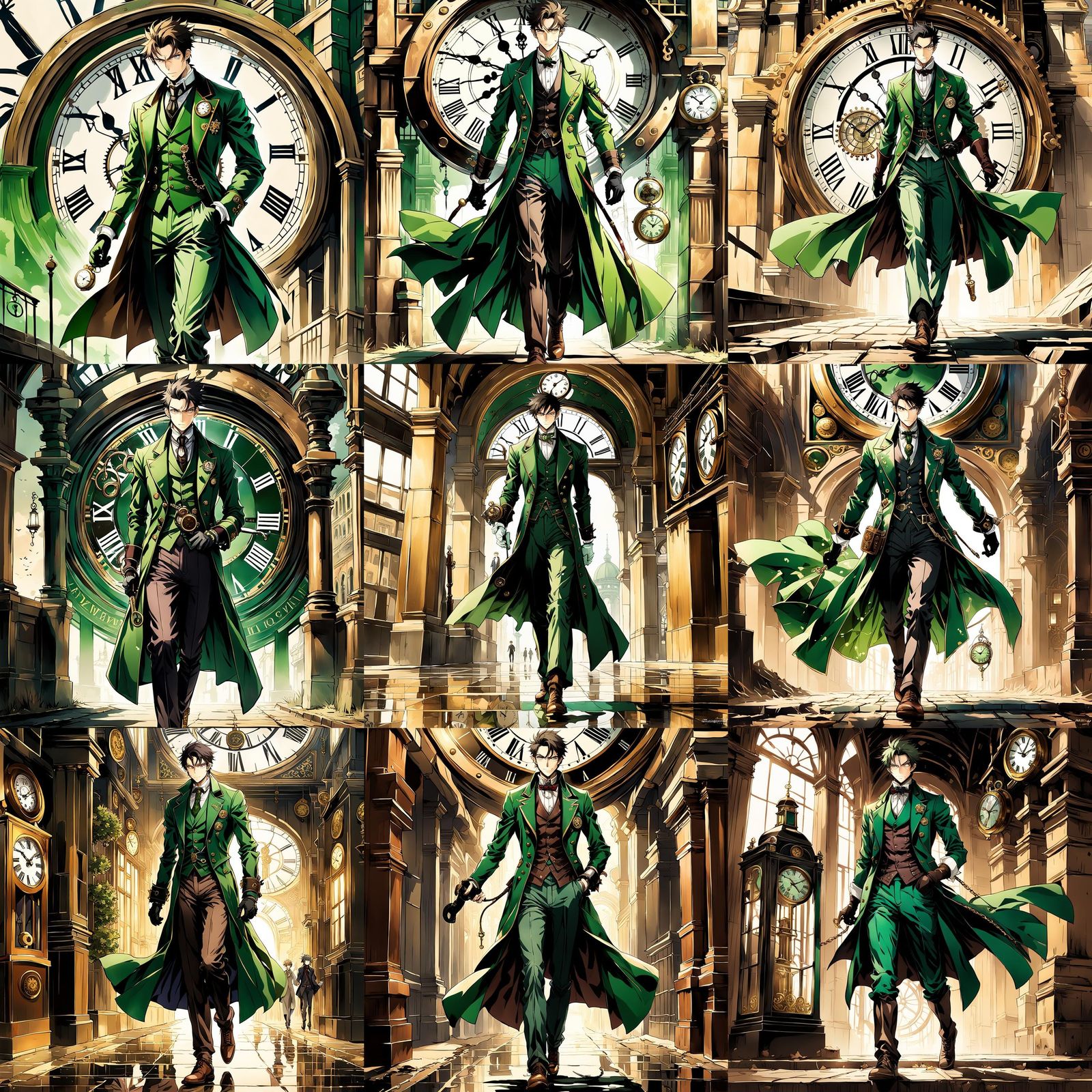 Steampunk Clock Tower Man in Anime Style