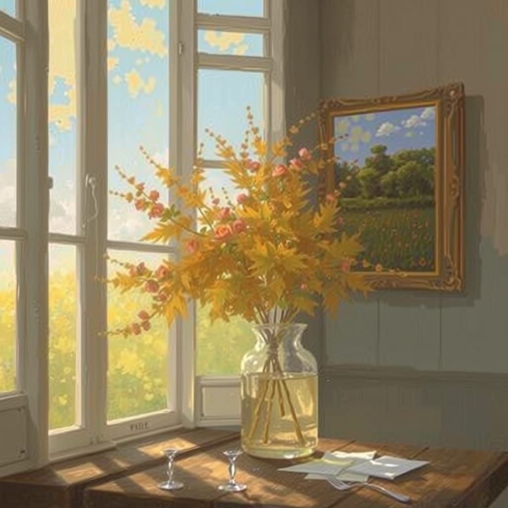 Impressionist Summer Meadow View Through Window