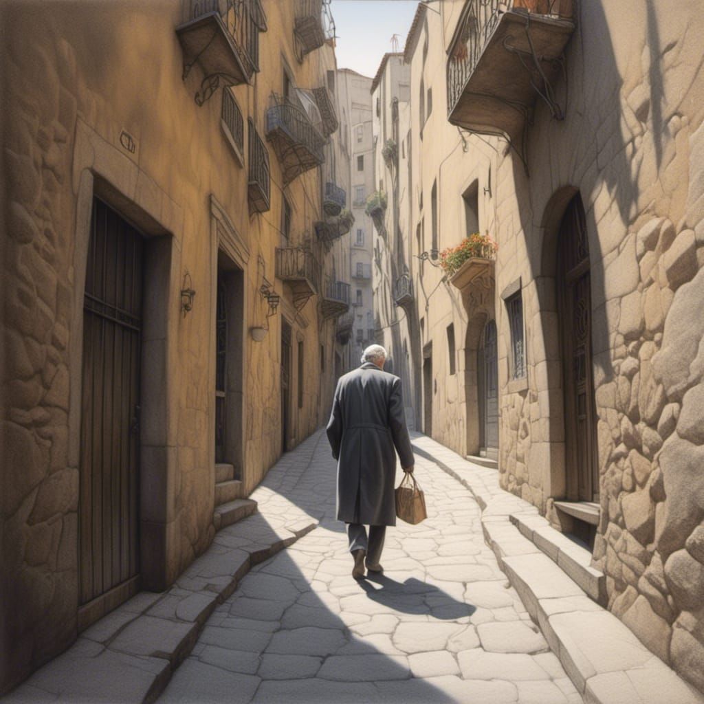 Barcelona Alley Graphite Pencil Drawing with Shading