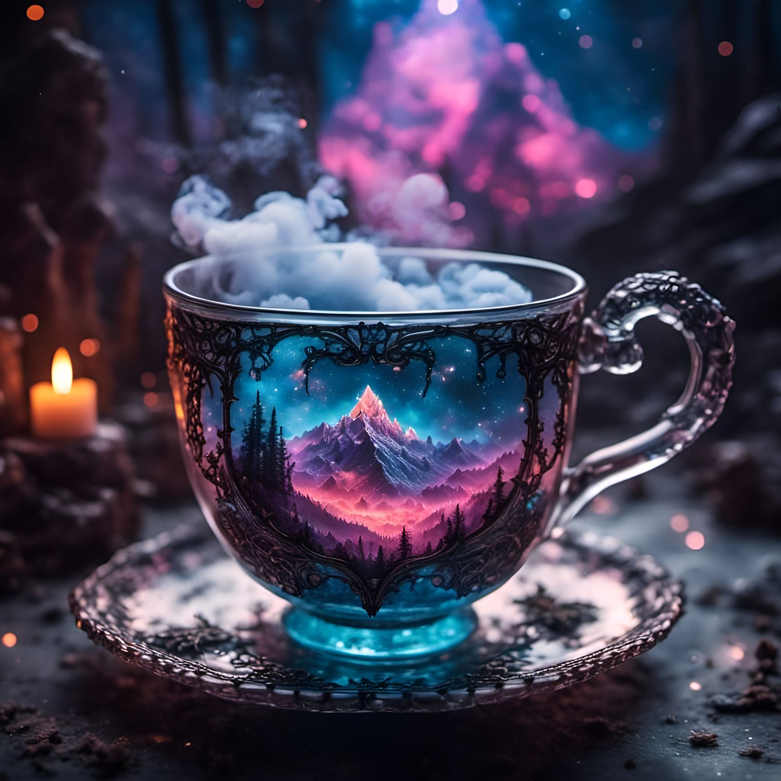 Glass Teacup Filled with Smoke