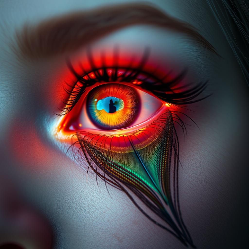 Hyperrealistic Portrait with Rainbow Eye Detail