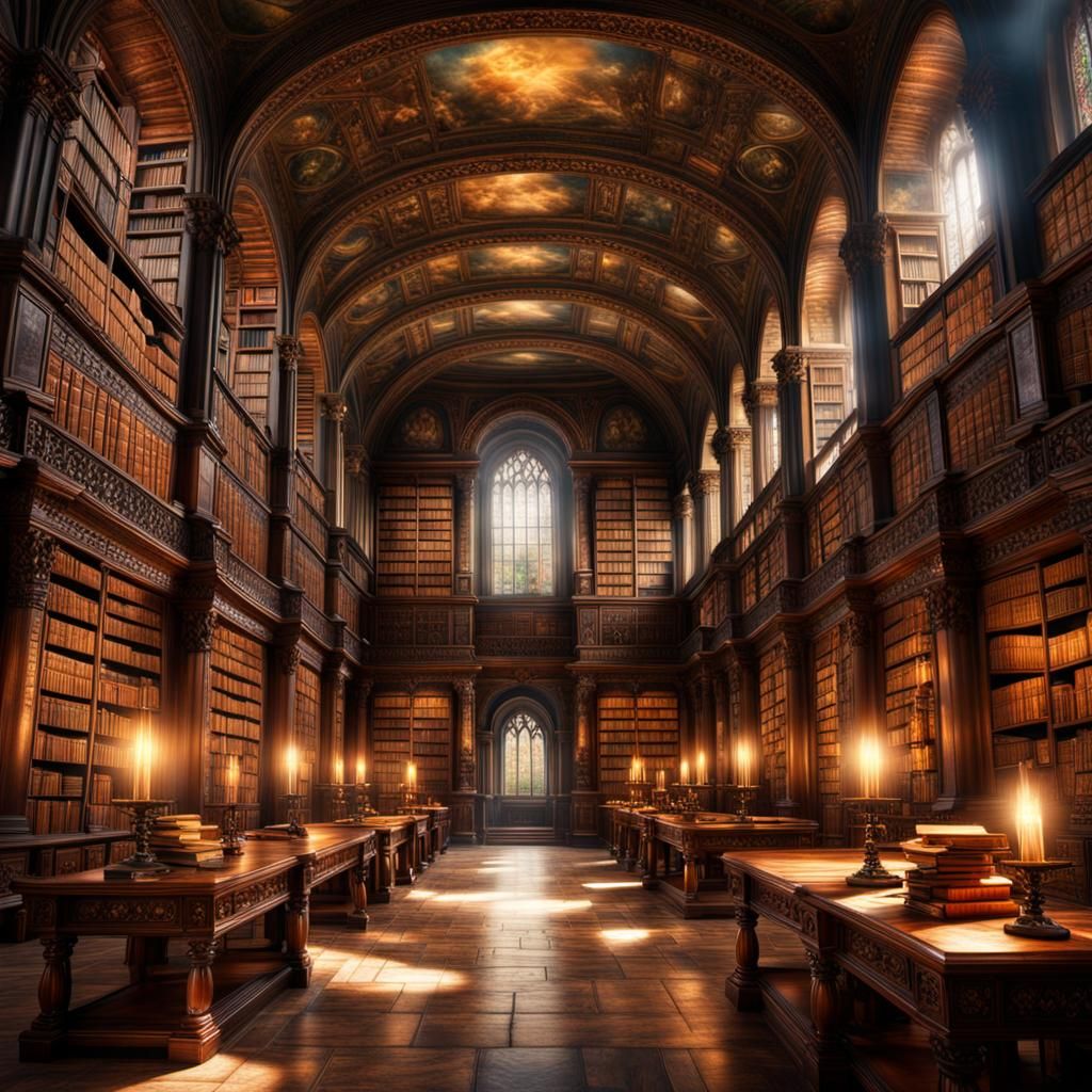 Hyperrealistic Ancient Library with Intricate Details