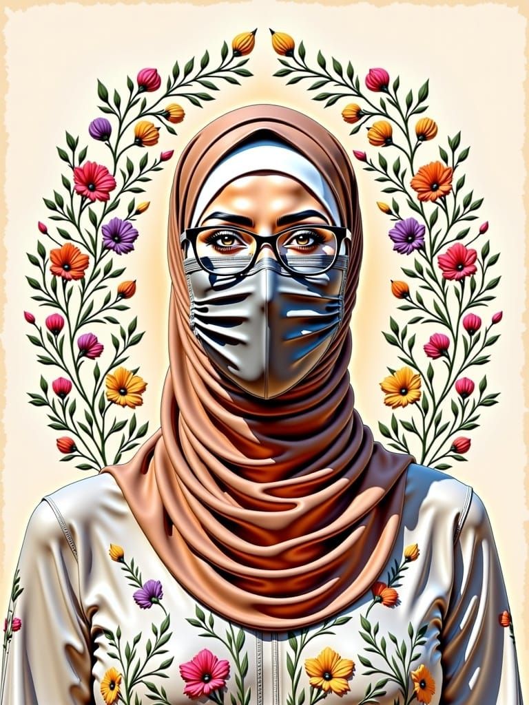 A Modest Hijabi Woman in Earthy Tones, Inspired by Watercolo...