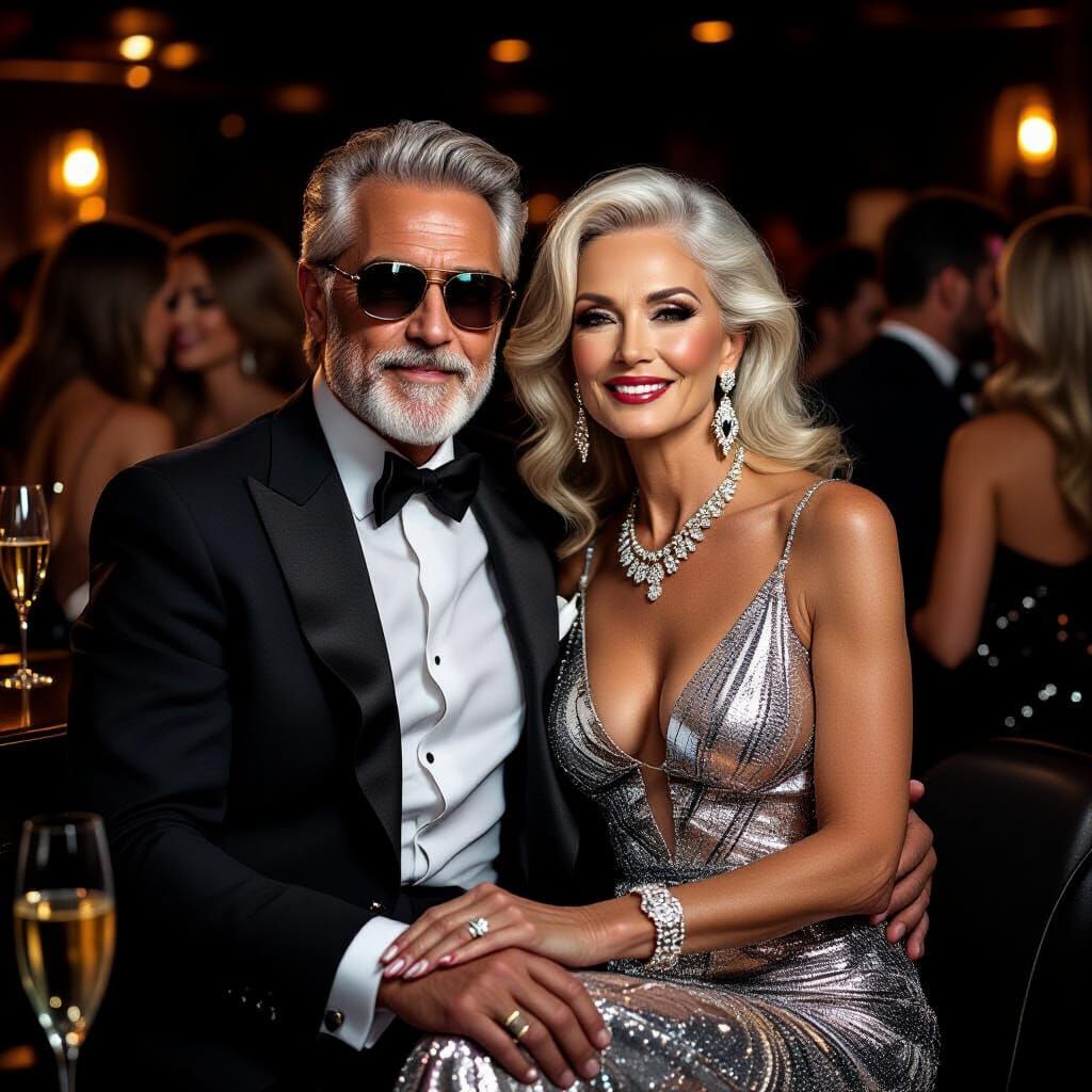 Elegant Elderly Couple at Chic Nightclub in Editorial Style