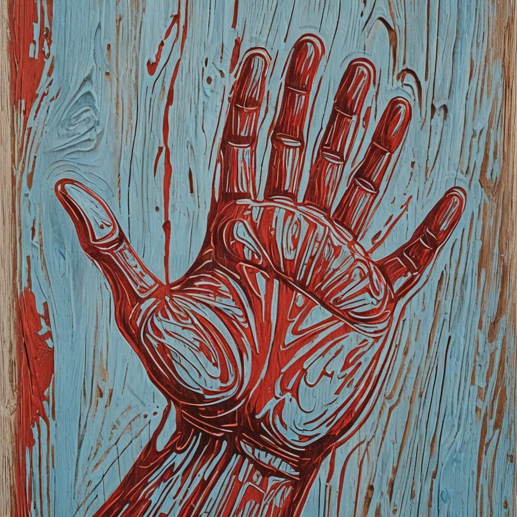 Expressionist Hand Woodcut in Munch Style