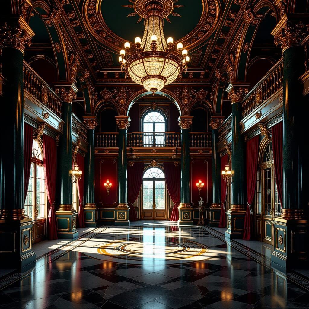 Art Nouveau Castle Parlor in Gold and Silver