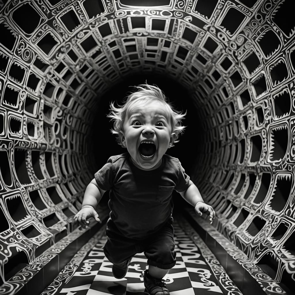 Surreal Toddler: Warped Reality in High Contrast