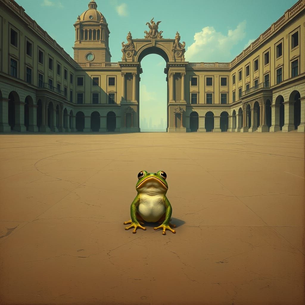 Astonished Frog in Metaphysical Dreamscape