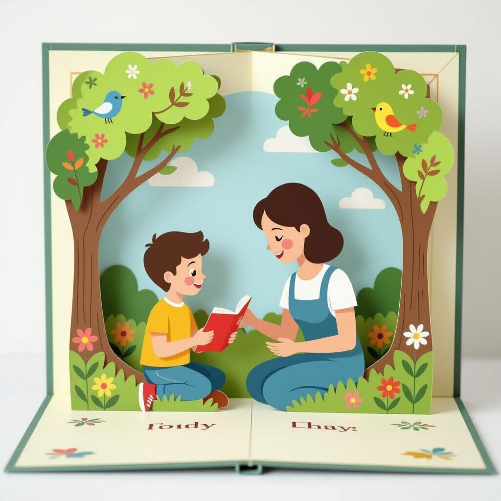 Mother and Son in Pop-Up Book Style