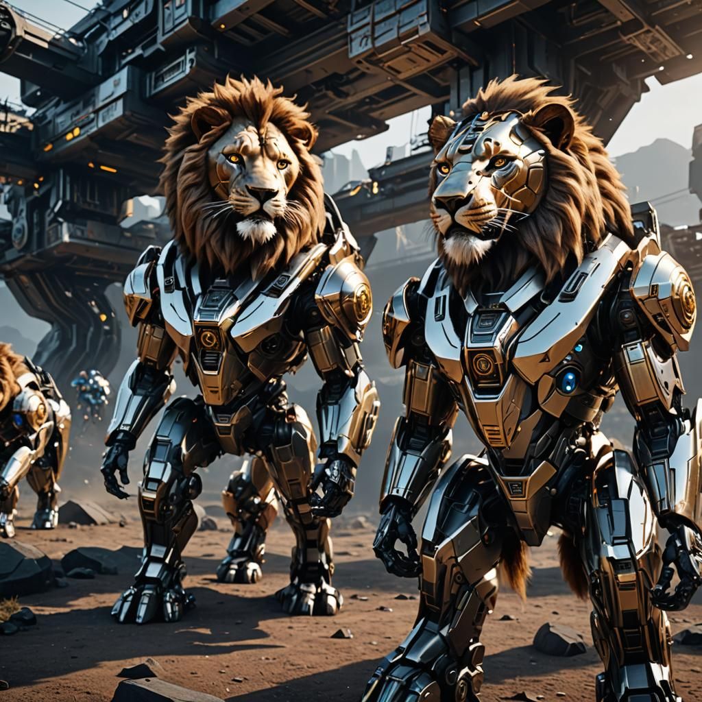 Futuristic Mechanical Lions in Sci-Fi Style