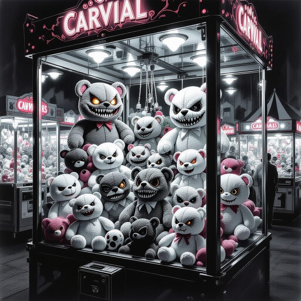 Sinister Carnival Claw Machine with Eerie Creatures