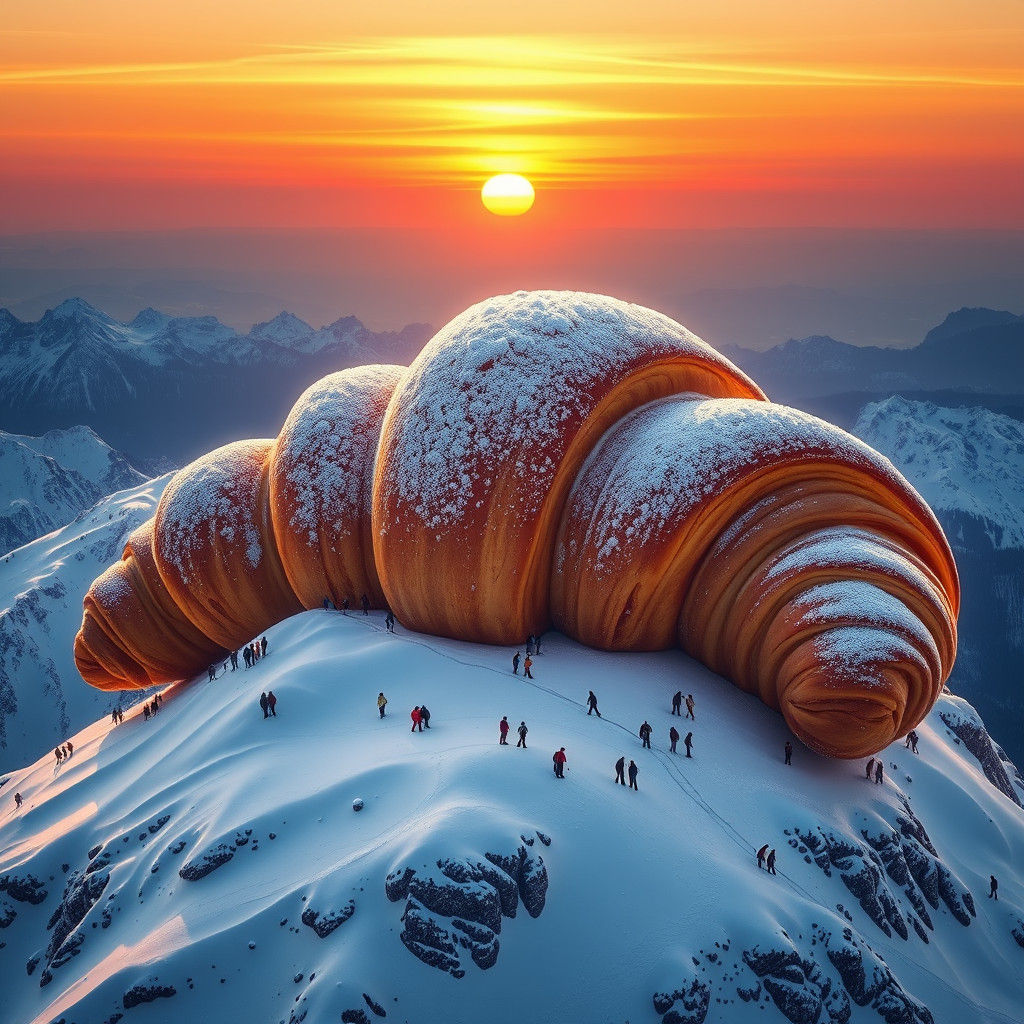 Colossal Croissant Mountain Adventure in Digital Art