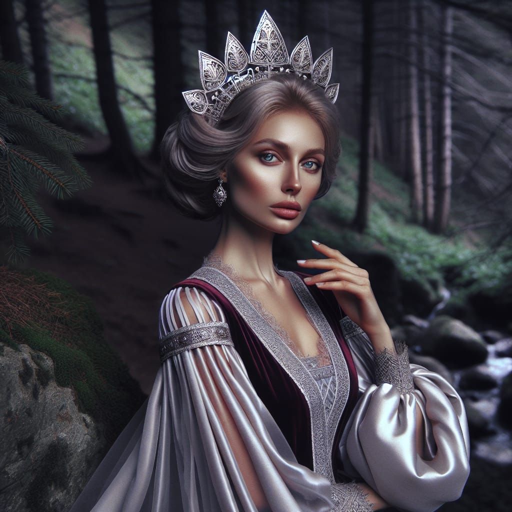 Hyperrealistic Georgian Goddess in Ancient Forest
