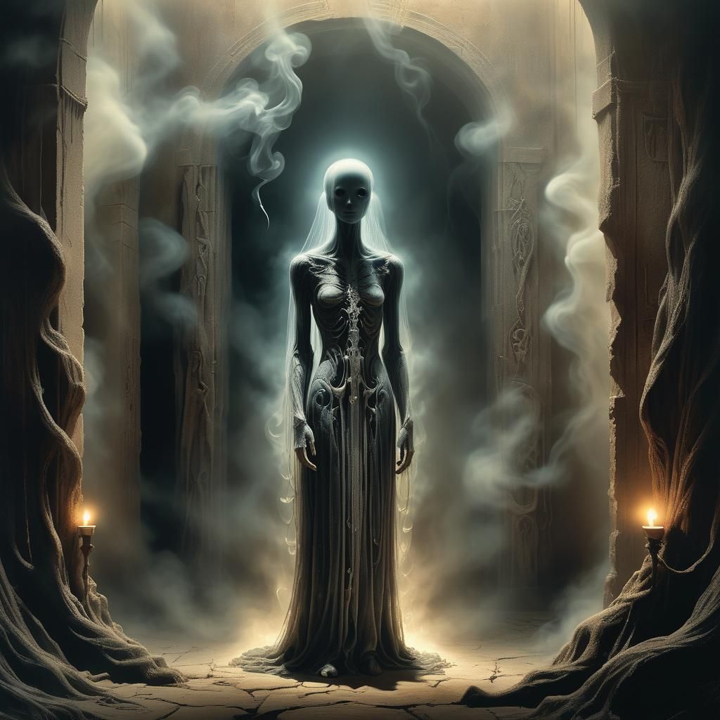 Mystical Figure in Candlelight: Surreal Digital Illustration