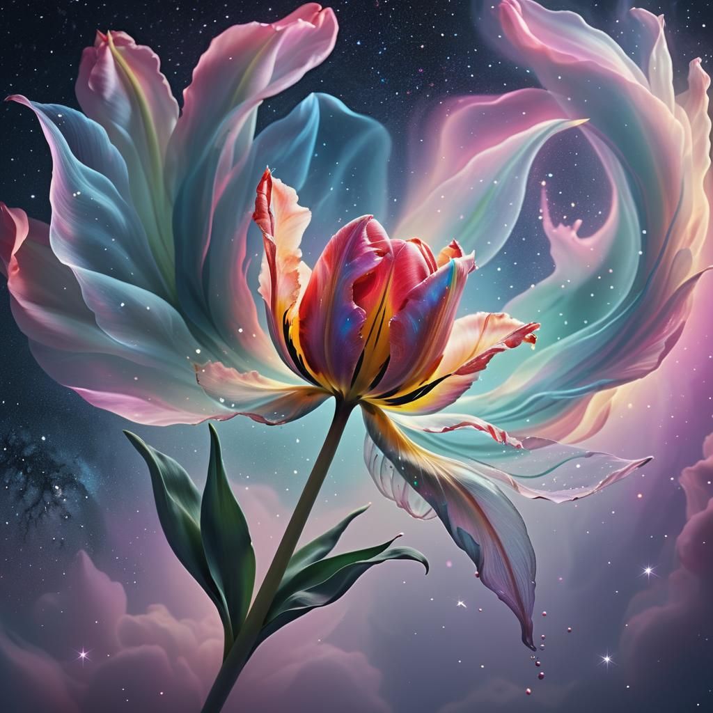 Surreal Tulip Person in Starry Night Sky