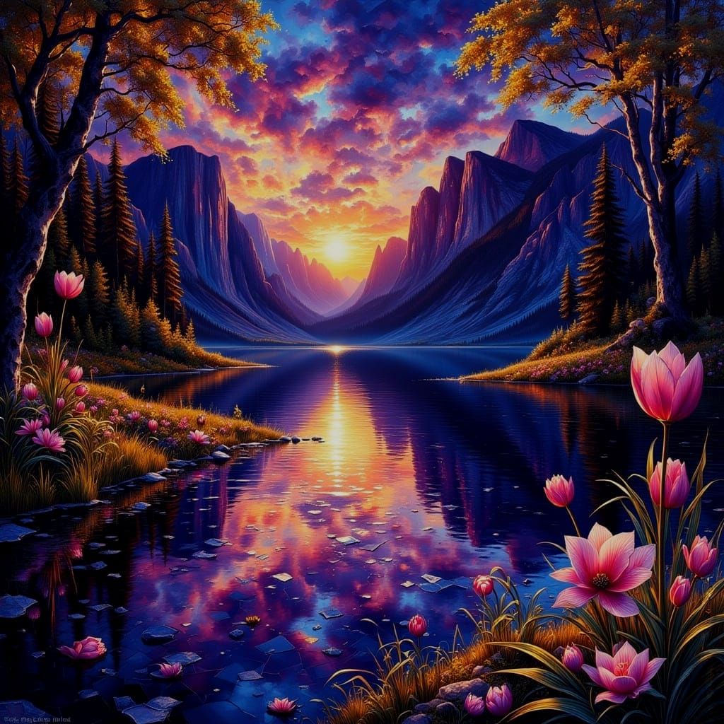 Mosaic Landscape with Deep Color Hues