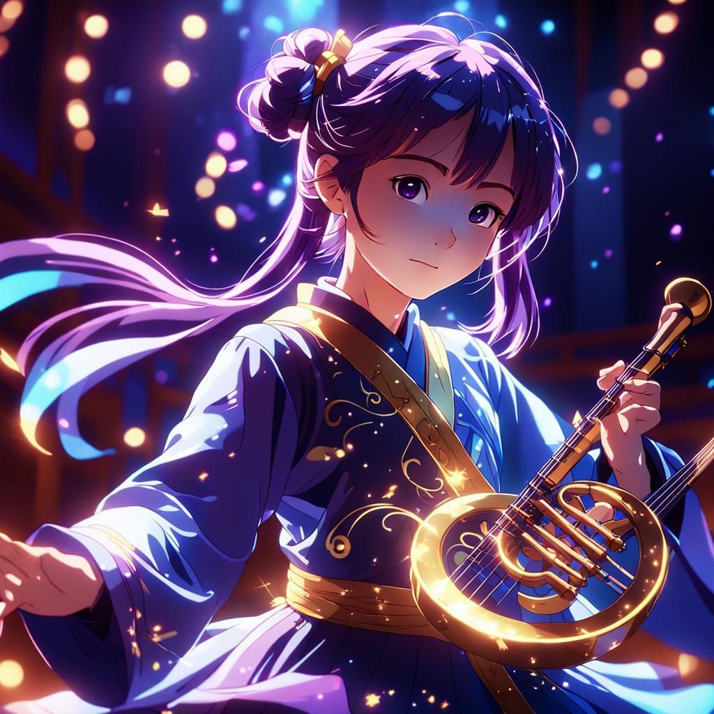 Anime Girl Plays Magical Instrument on Stage