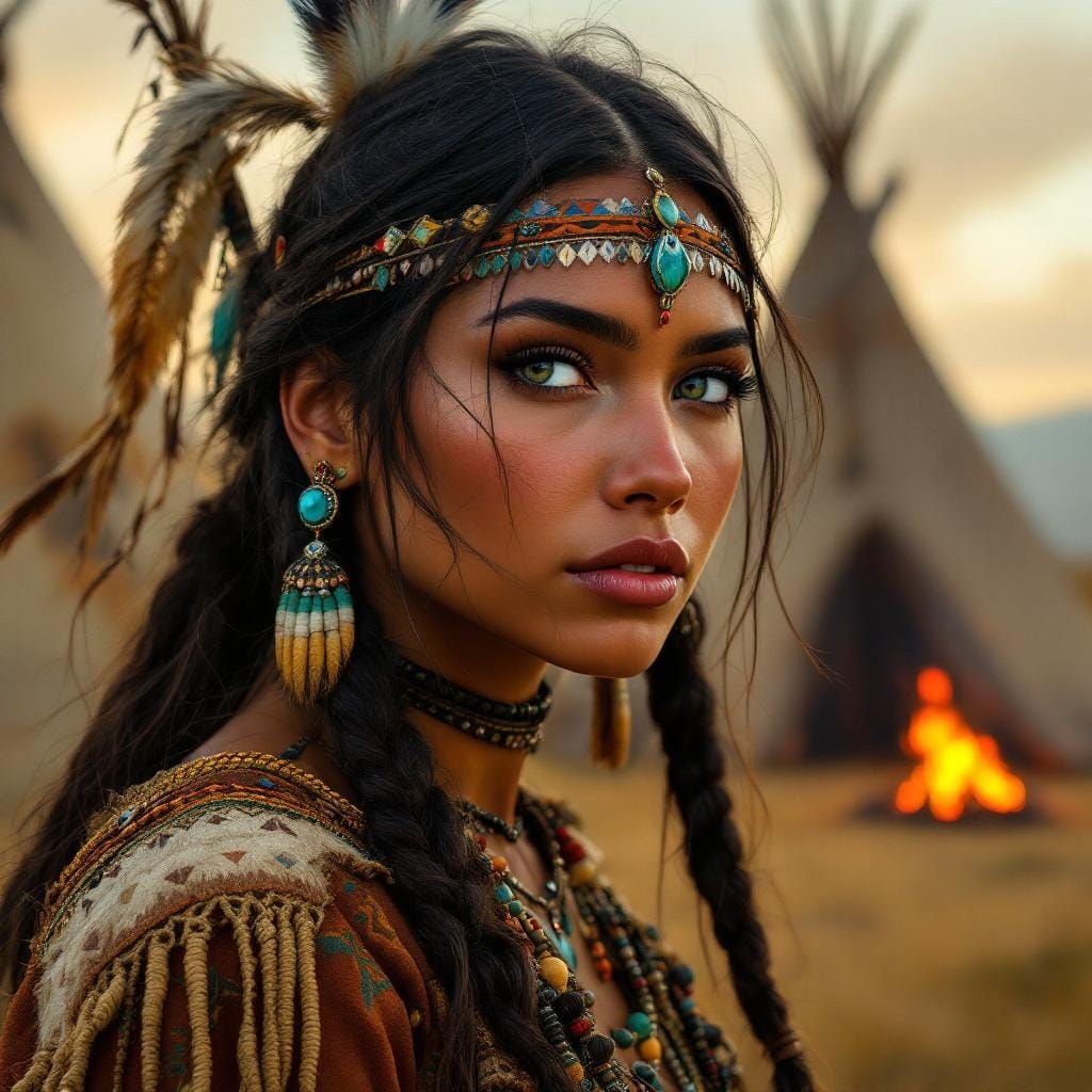 Native American Woman in Traditional Clothing
