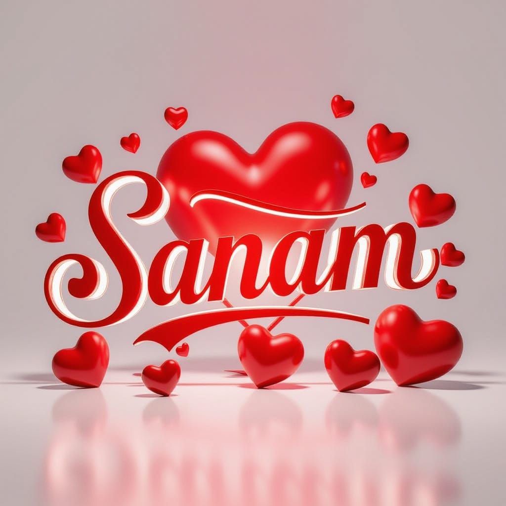 Elegant "Sanam " Title in Red & White Cursive