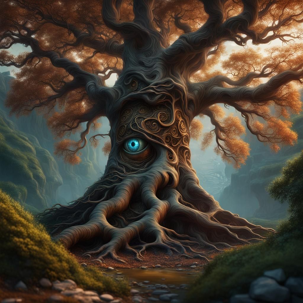 Surreal Tree of Eyes: Detailed Fantasy Concept Art