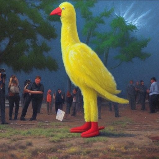 Big Bird at Murder Scene: An Oil Painting