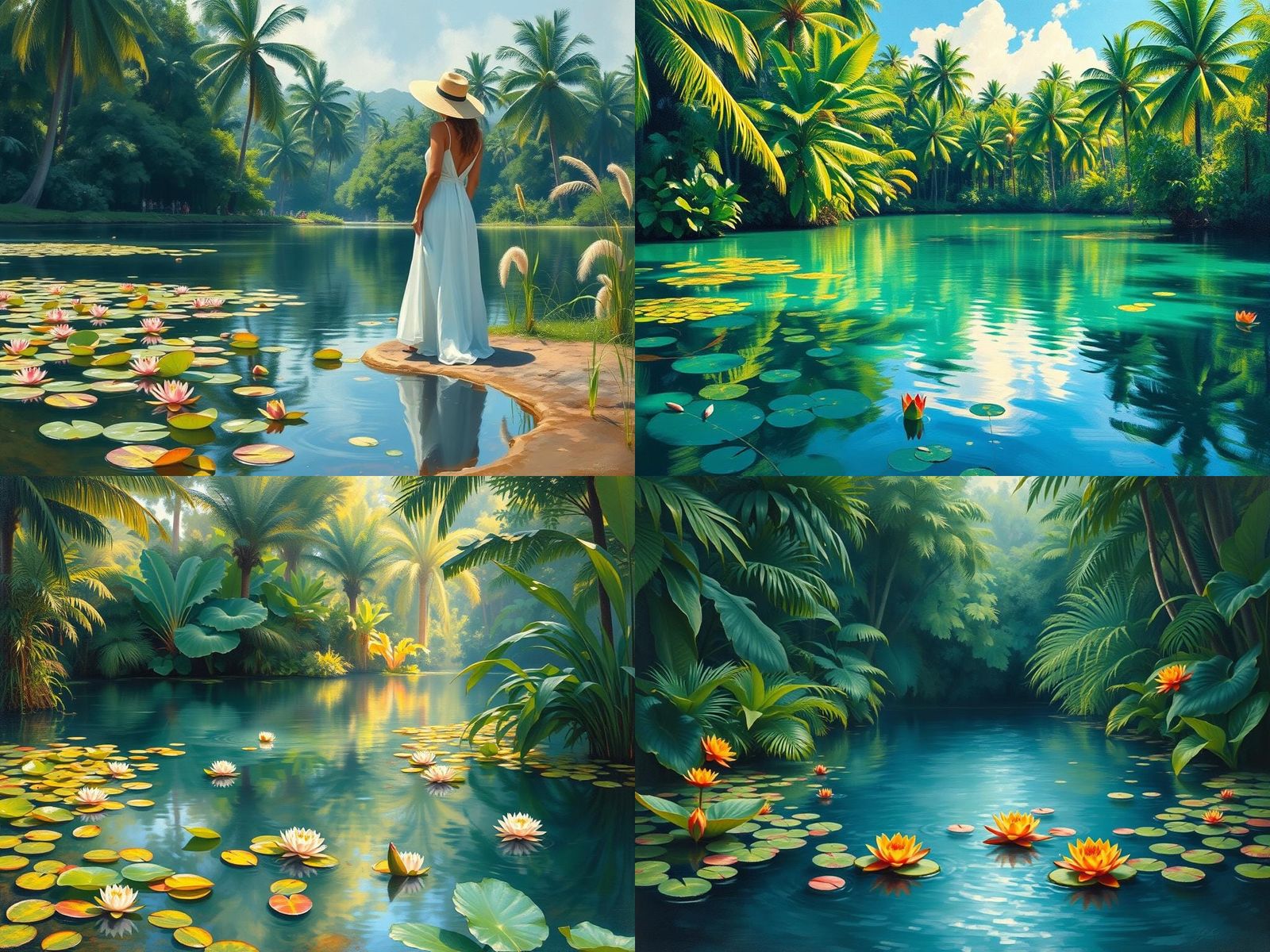 Impressionist Lake with Tropical Forest in Renoir Style