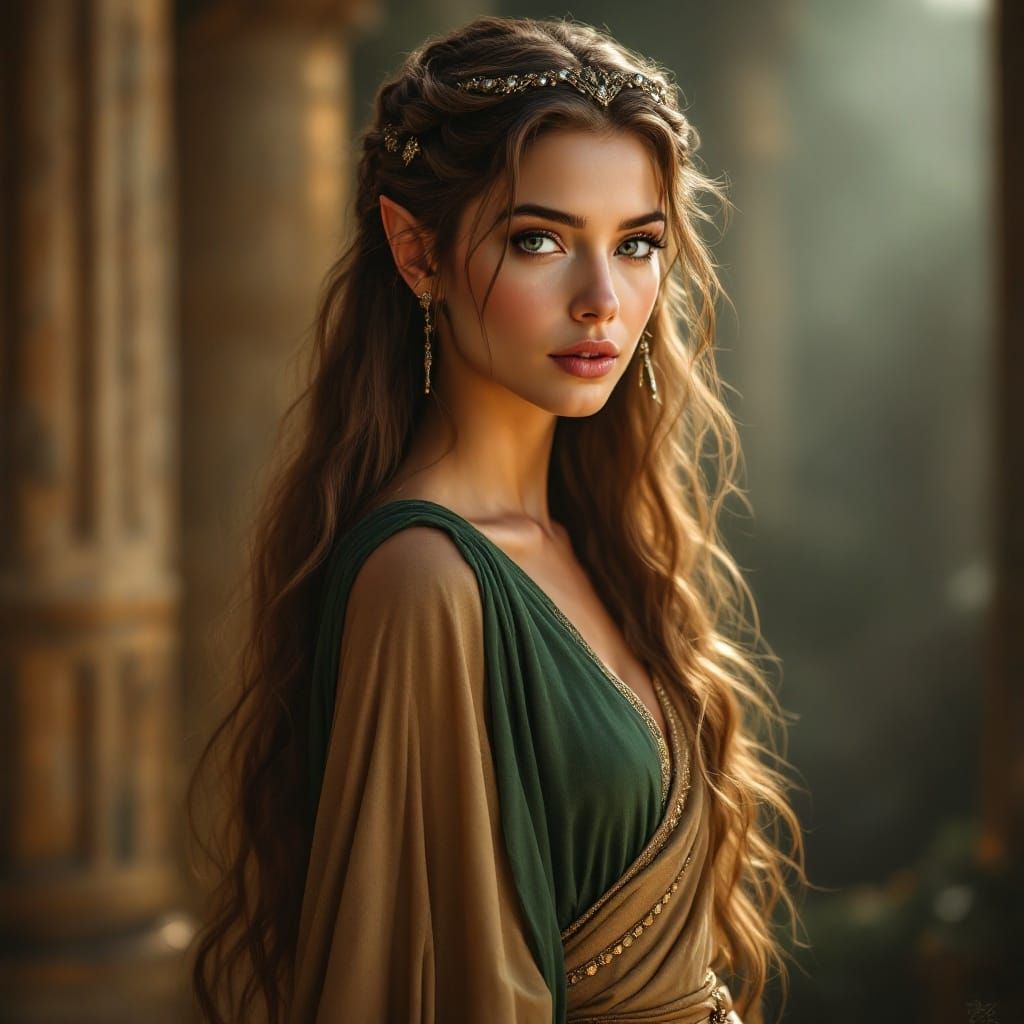 Hyper-Realistic Goddess in Ancient Elven Temple