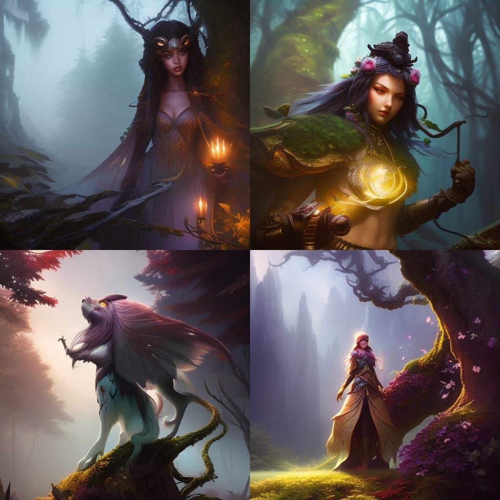 Moss-Skinned Dryad in Dreamy Forest: Digital Painting