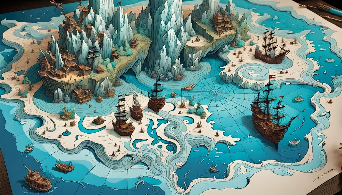 Detailed Pirate Island Map in Gouache Illustration