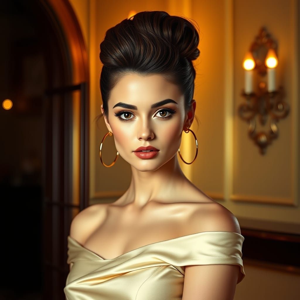 A professional beauty portrait of a young woman with a sophi...