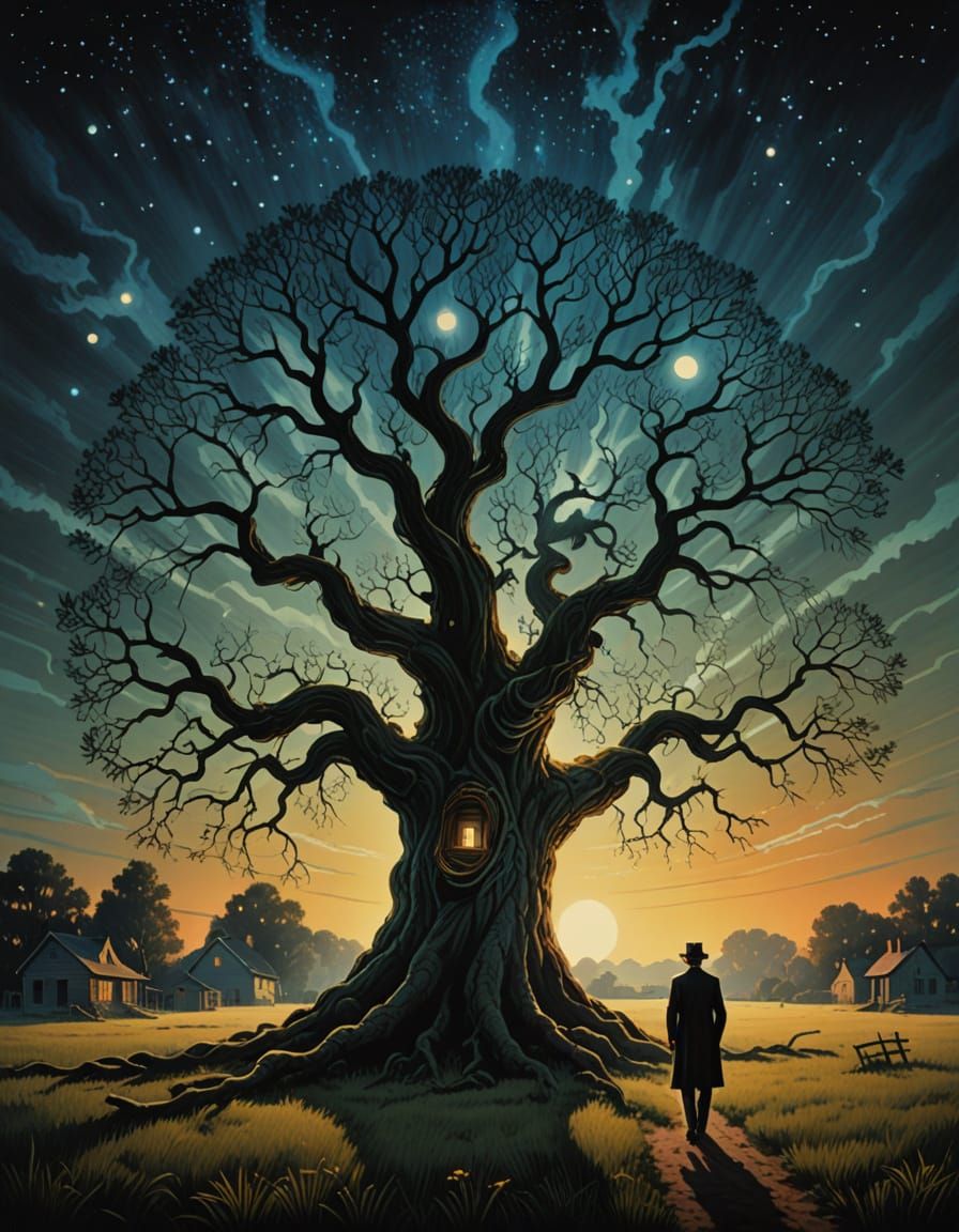 Ancient Tree of Light in Surrealist Style