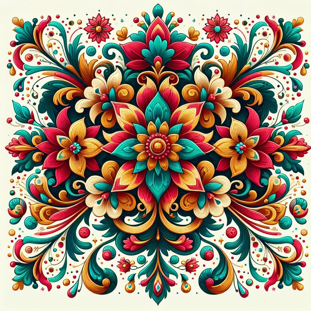 Vibrant Floral Design in Folk Art Style