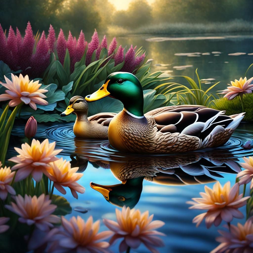 Ducks on Pond in Soft Morning Light