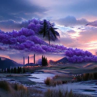 Vibrant Purple Sunset in Matte Painting Style