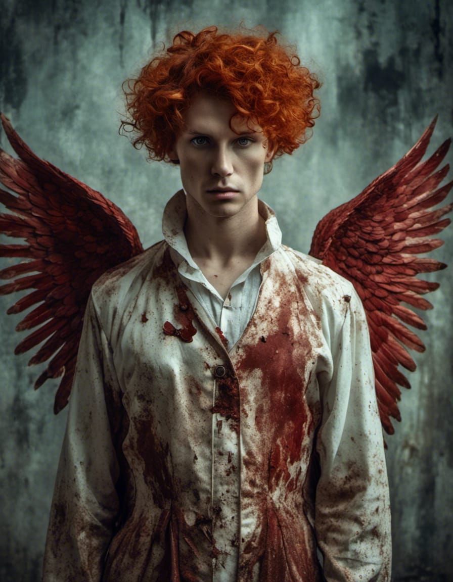 Macabre Portrait of Depressed Angel Surgeon in Hospital